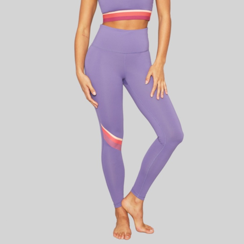 High-Waist Lavender Performance Leggings with Accent Stripe